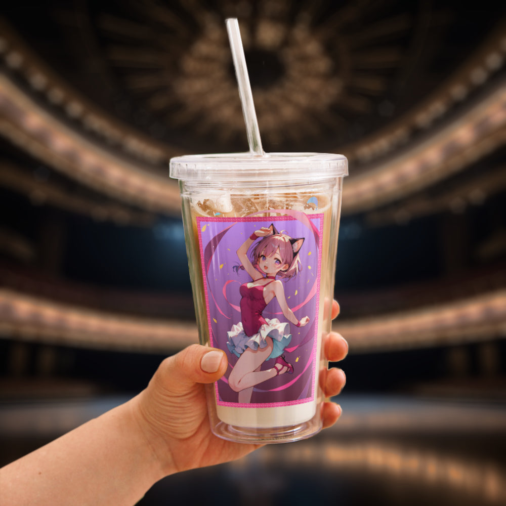 Anime ballet girl on cup in theatre