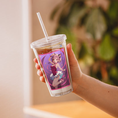 Anime ballet girl on cup in womans hand