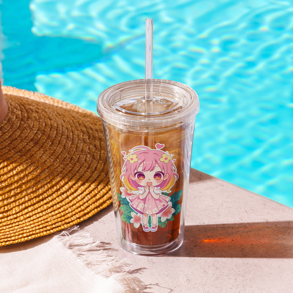 Chibi cup next to a pool