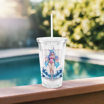 Tumbler on ledge of pool