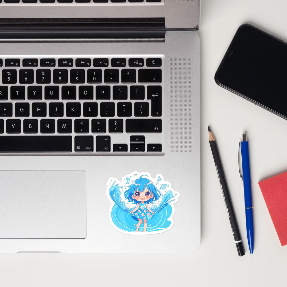 Anime sticker of girl on laptop