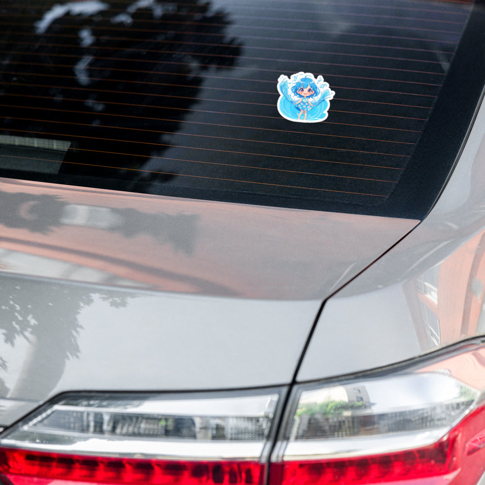 Anime sticker of girl on car window