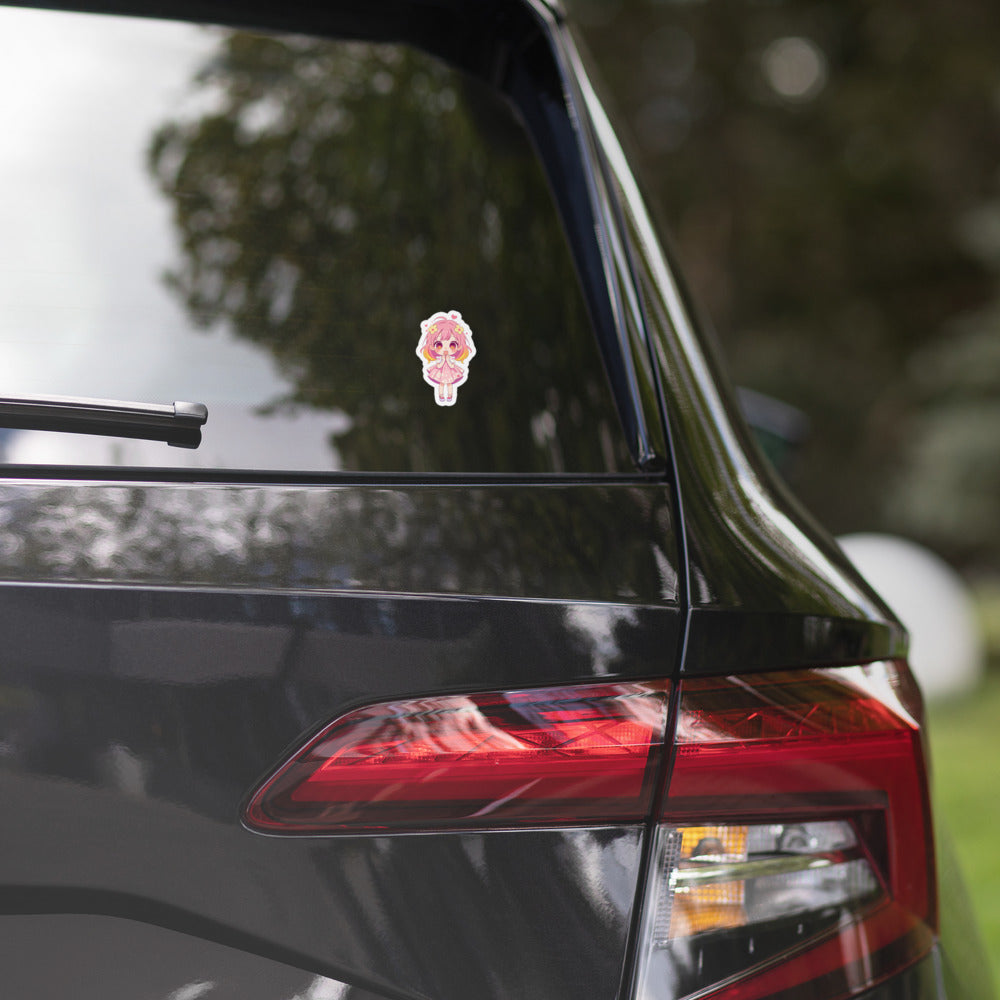 Anime sticker of girl on  car window