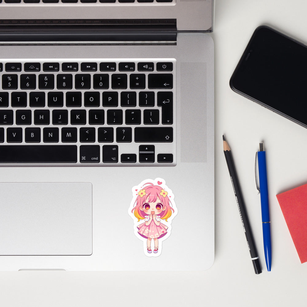 Anime sticker of girl on laptop