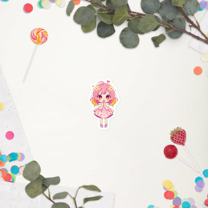 Anime sticker of girl on paper