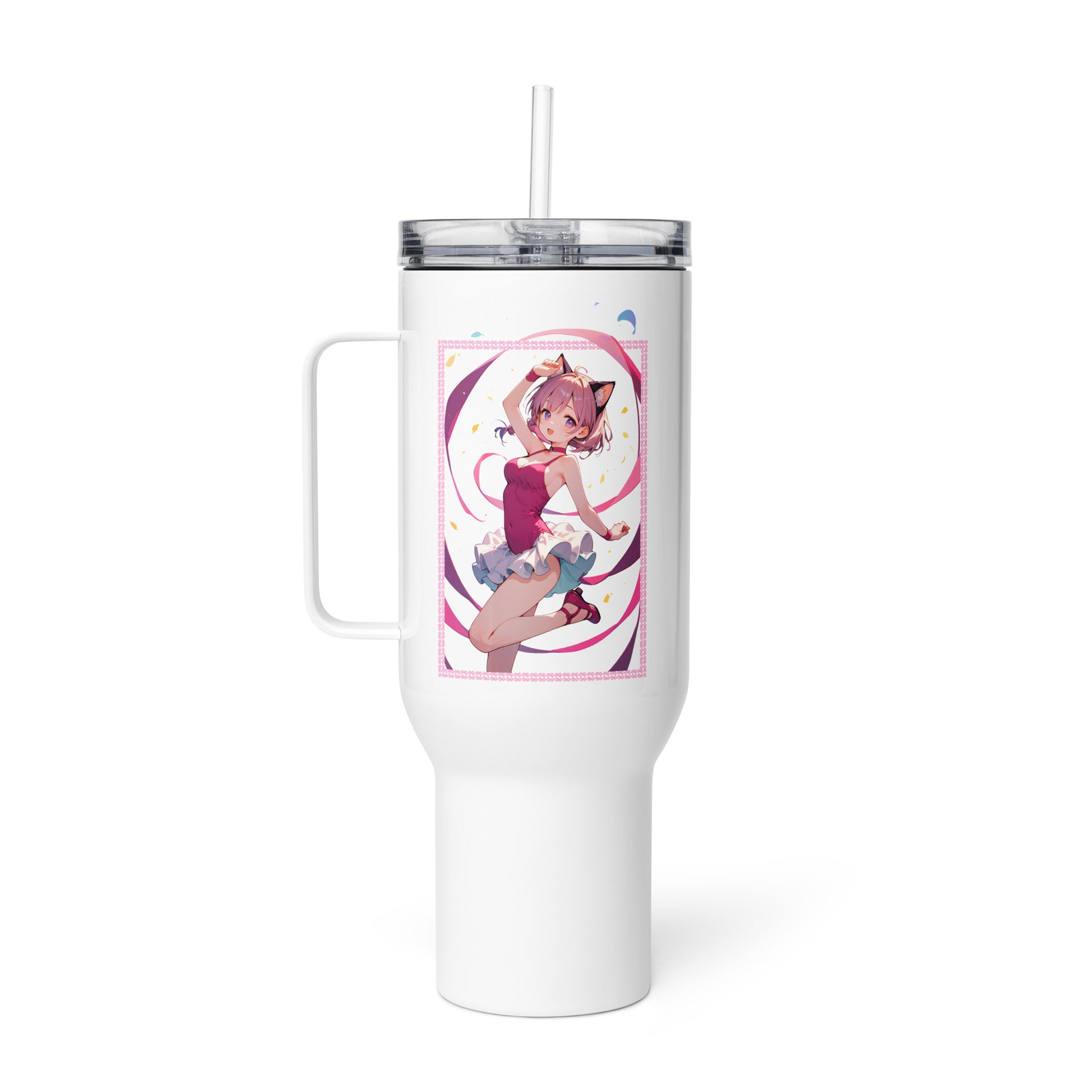 Stanley cup with print of anime waifu cat girl