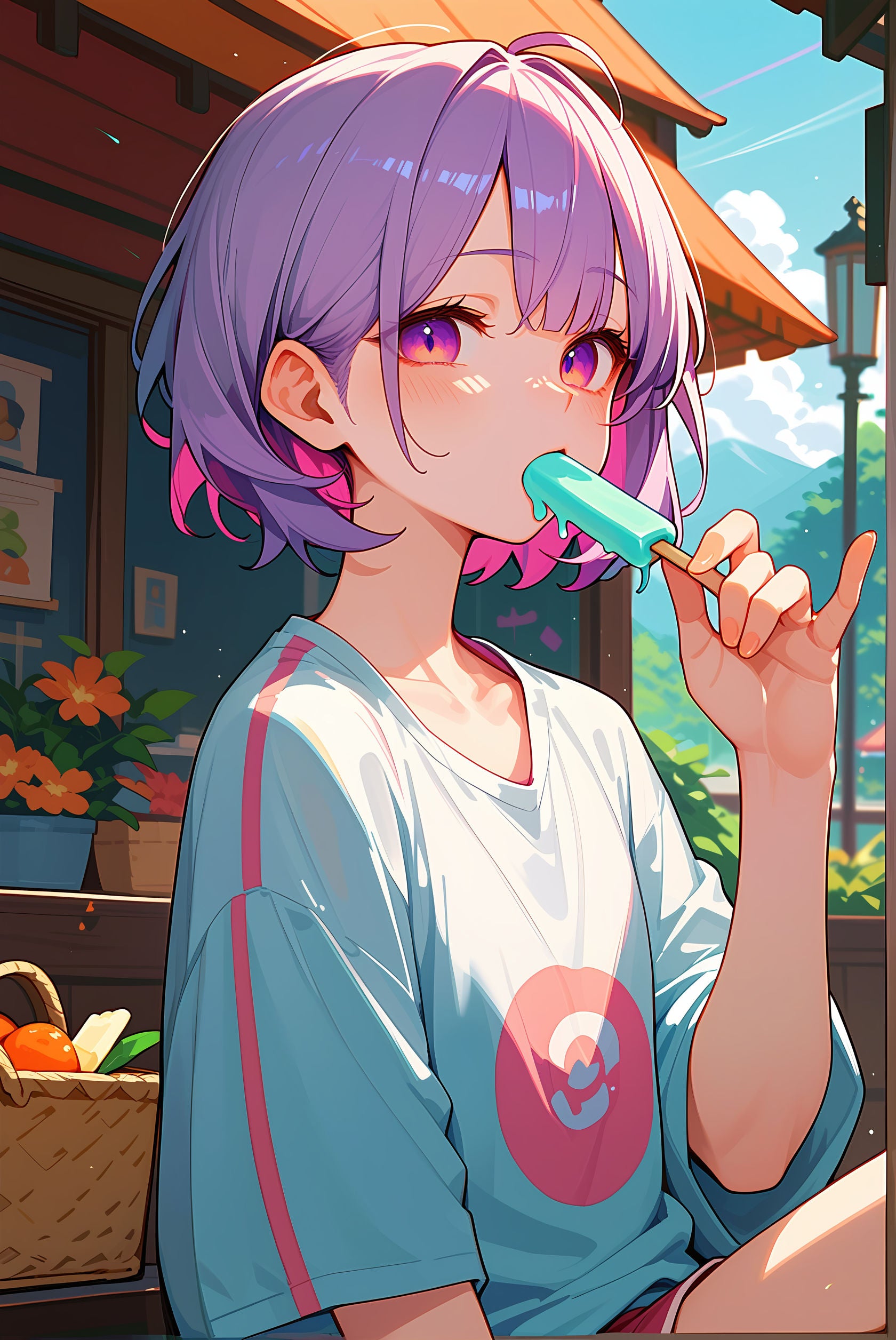 anime waifu girl eating popsicle